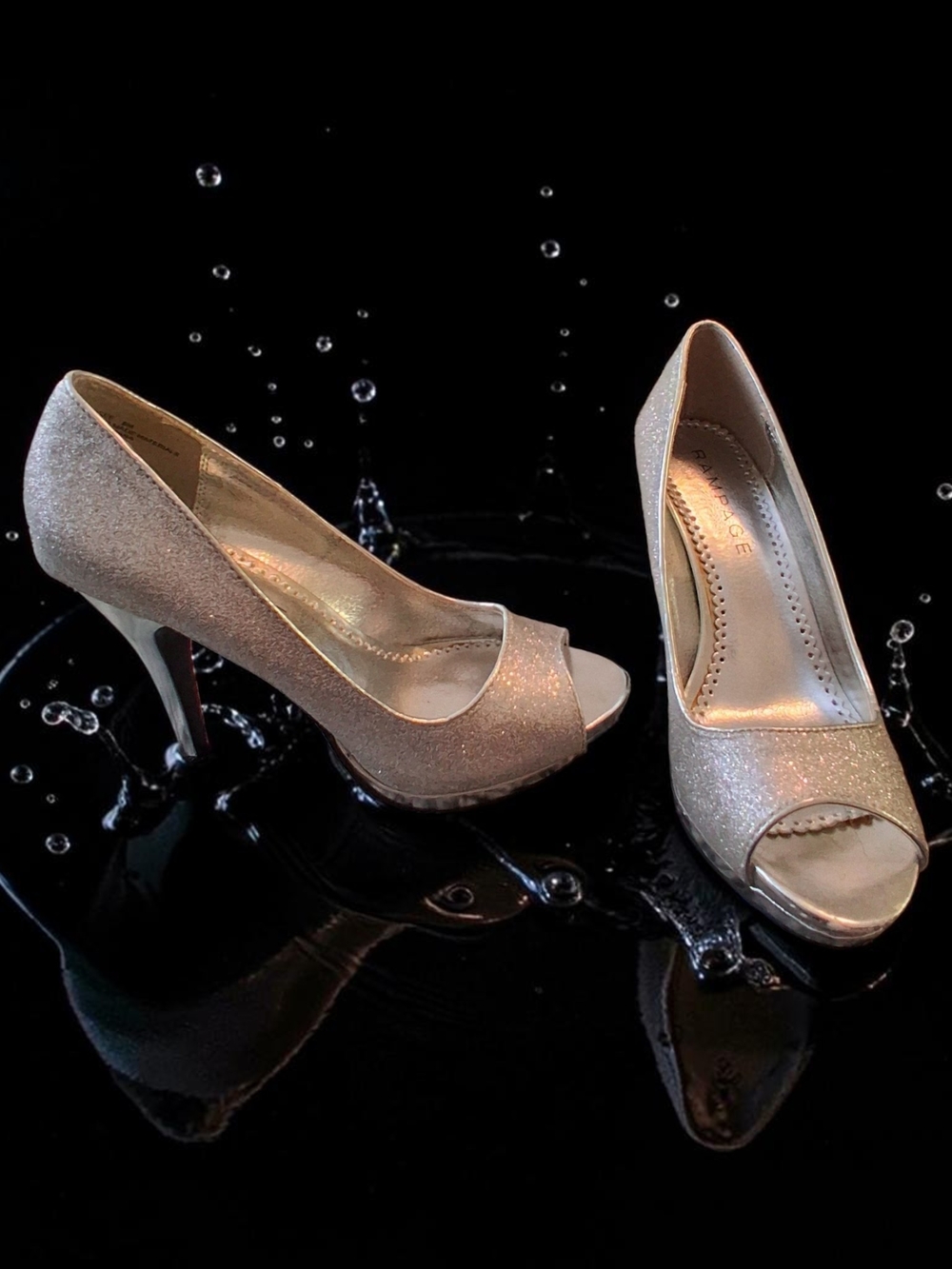 Rampage Women's Glitter Peep-Toe Heels - Silver Wimens Shoe Size 8 Sexy Platform